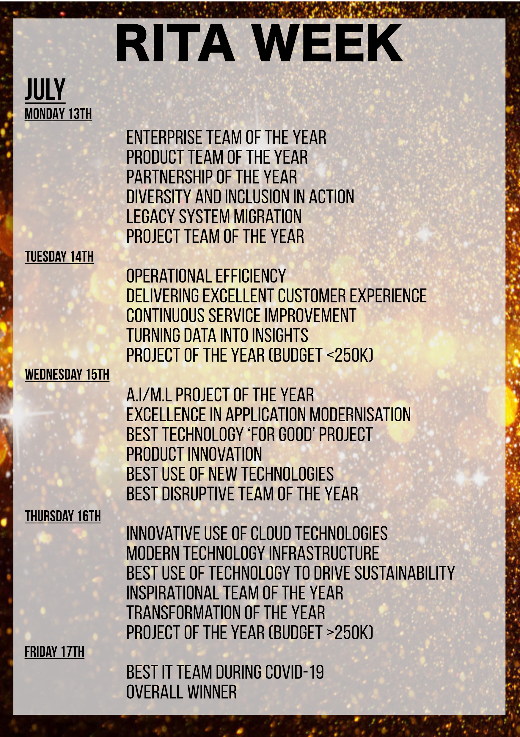 AWARD WEEK TIMETABLE AWARD WEEK TIMETABLE